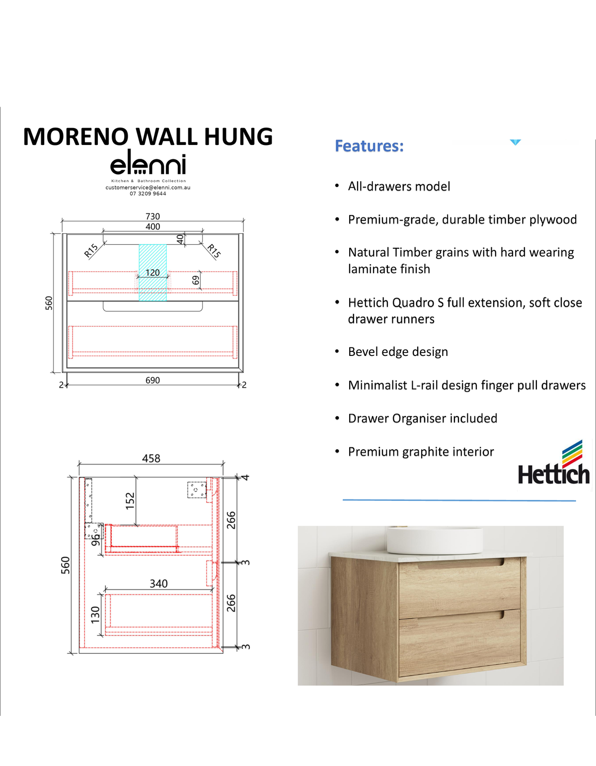 Elenni specification sheet - Moreno Wall Hung 750mm