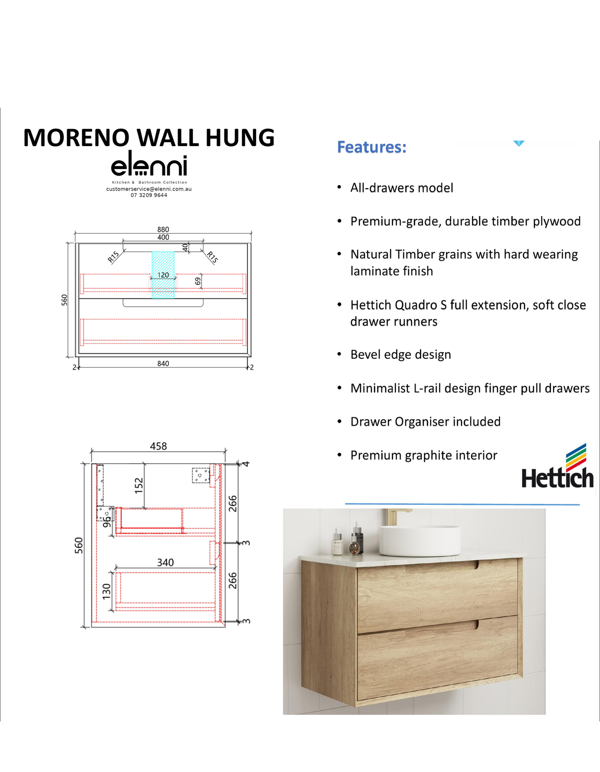 Elenni specification sheet - Moreno Wall Hung 900mm