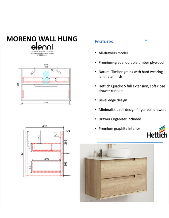 Elenni specification sheet - Moreno Wall Hung 900mm