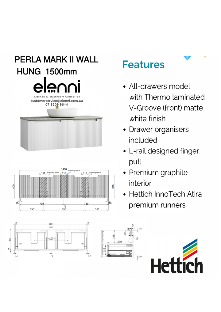 Elenni specification sheet - Perla Mark II Wall Hung 1500mm
