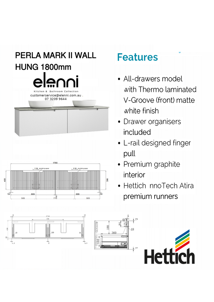 Elenni specification sheet - Perla Mark II Wall Hung 1800mm