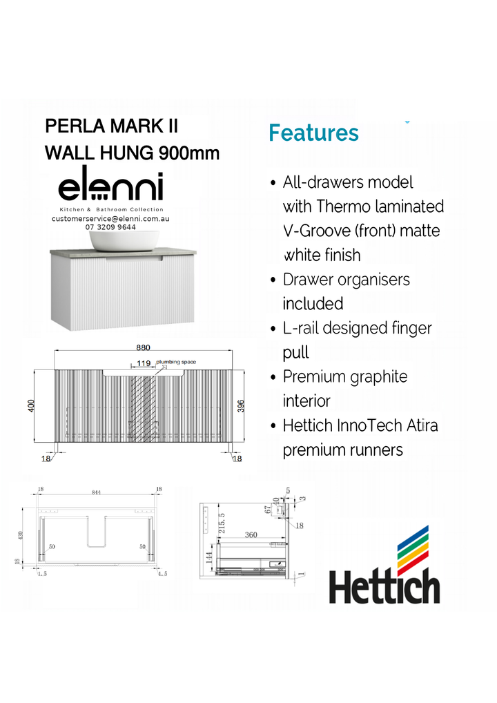 Elenni specification sheet - Perla Mark II Wall Hung 900mm