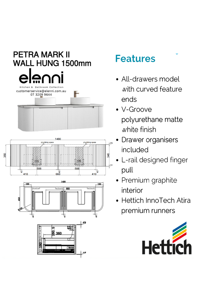 Elenni specification sheet - Petra Mark II Wall Hung 1500mm