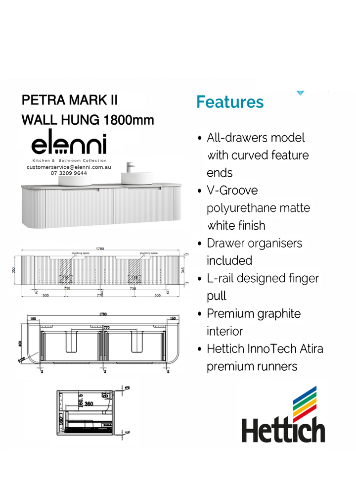 Elenni specification sheet - Petra Mark II Wall Hung 1800mm
