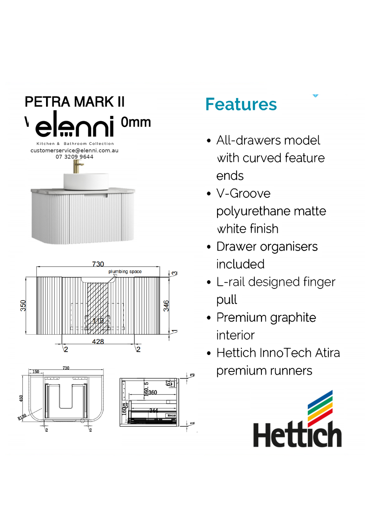 Elenni specification sheet - Petra Mark II Wall Hung 750mm