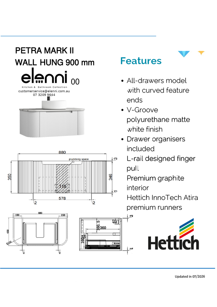 Elenni specification sheet - Petra Mark II Wall Hung 900mm