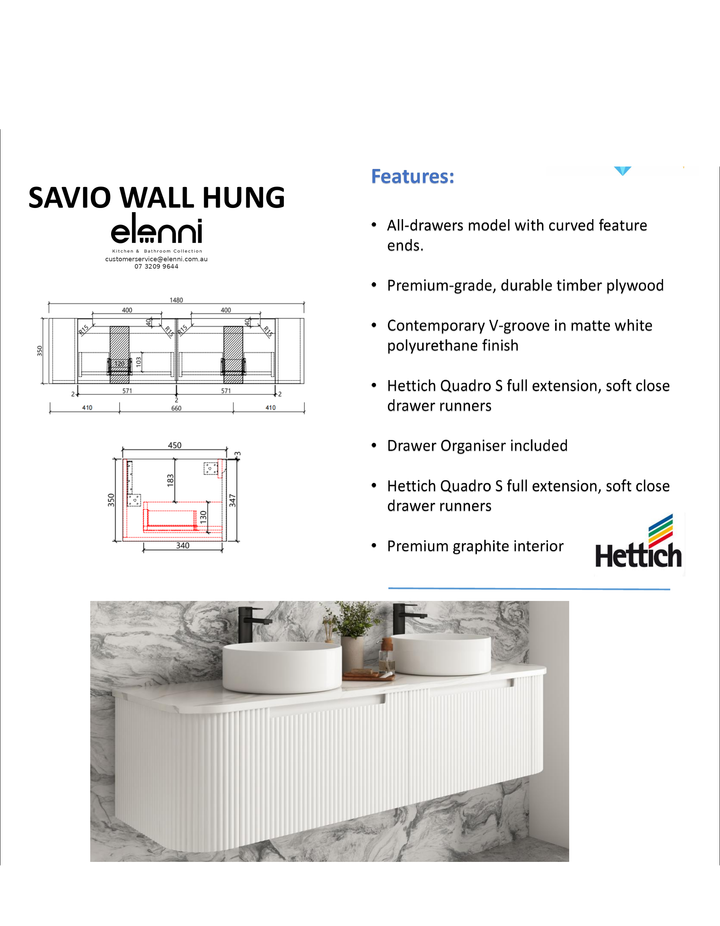 Elenni specification sheet - Savio Wall Hung 1500mm