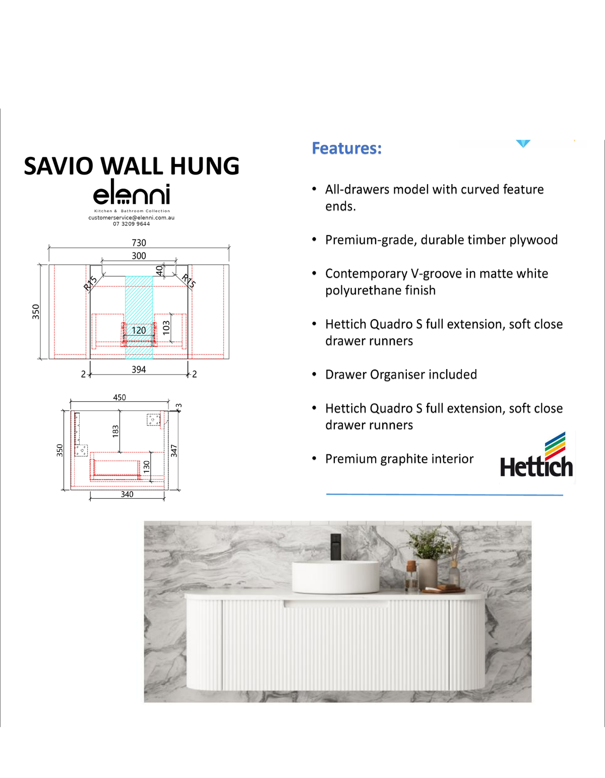 Elenni specification sheet - Savio Wall Hung 750mm