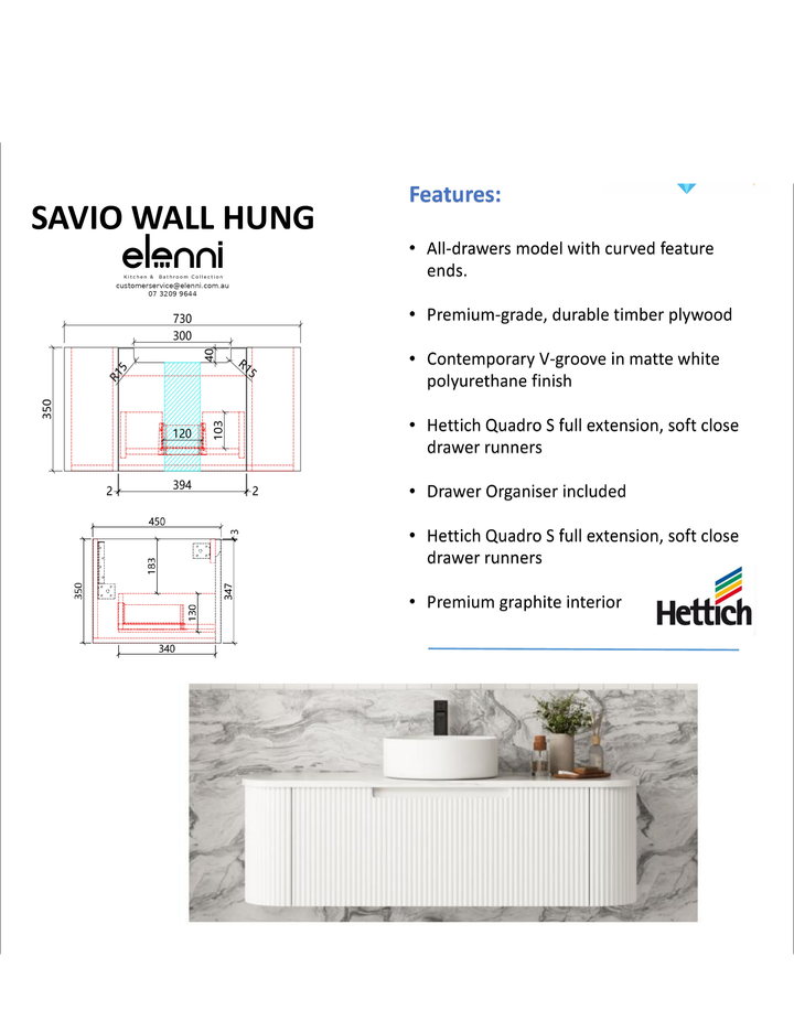 Elenni specification sheet - Savio Wall Hung 750mm