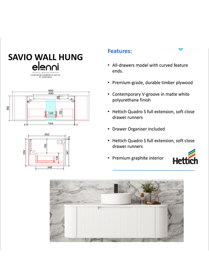 Elenni specification sheet - Savio Wall Hung 900mm