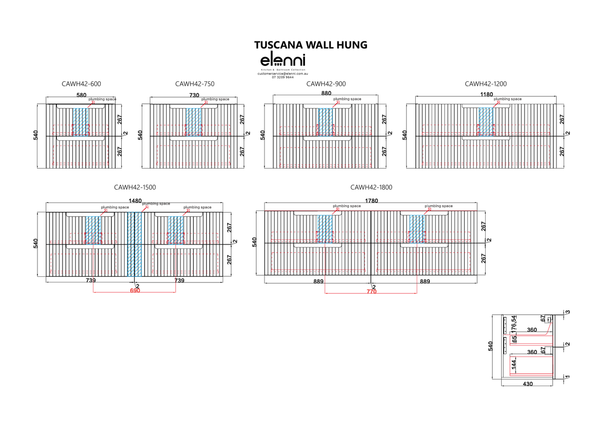 Elenni specification sheet - Tuscana Wall Hung 600mm