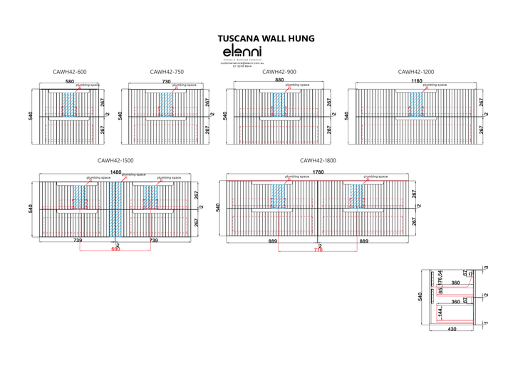 Elenni specification sheet - Tuscana Wall Hung 600mm