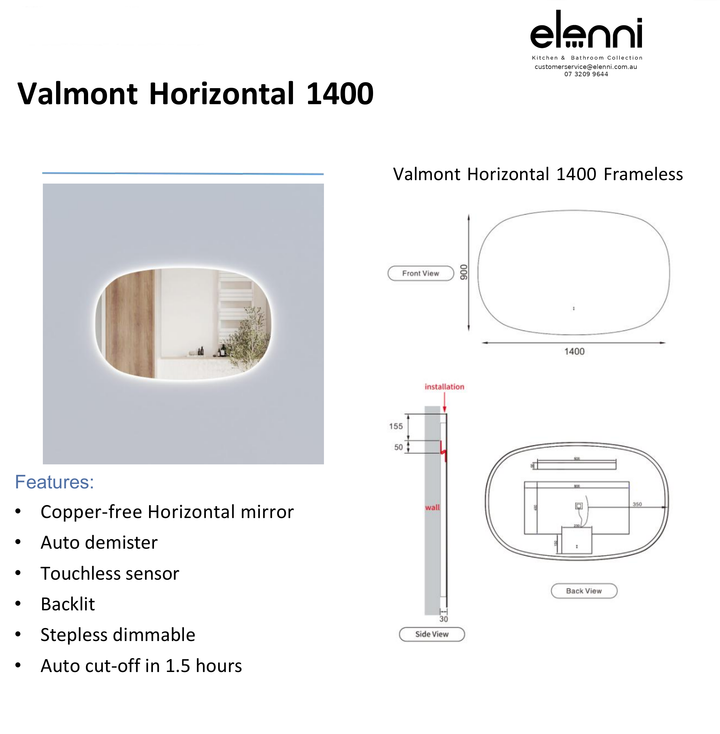 Elenni specification sheet - Valmont Horizontal 1400mm LED Mirror