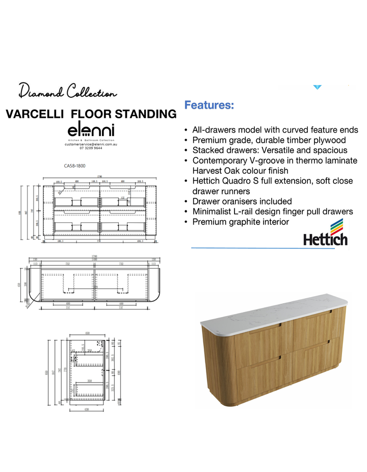 Elenni specification sheet - Varcelli Floor Standing 1800mm