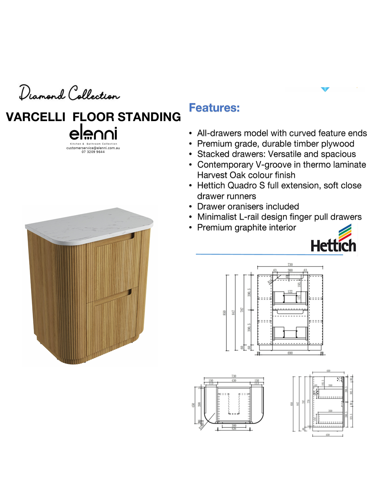 Elenni specification sheet - Varcelli Floor Standing 750mm