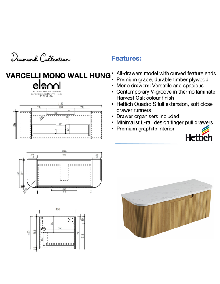 Elenni specification sheet - Varcelli Mono Wall Hung 1200mm