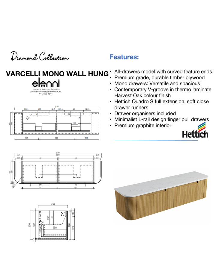 Elenni specification sheet - Varcelli Mono Wall Hung 1800mm