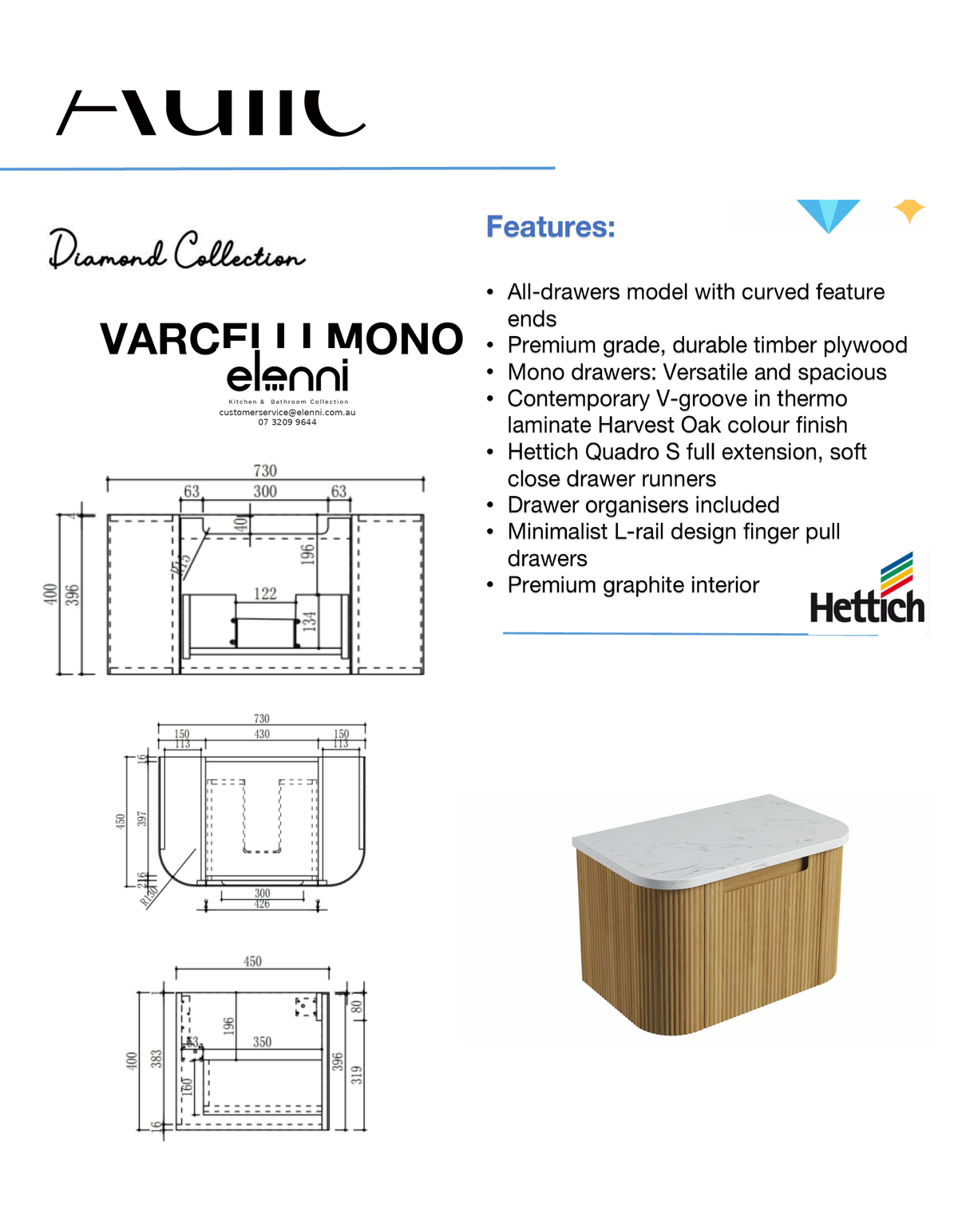 Elenni specification sheet - Varcelli Mono Wall Hung 750mm