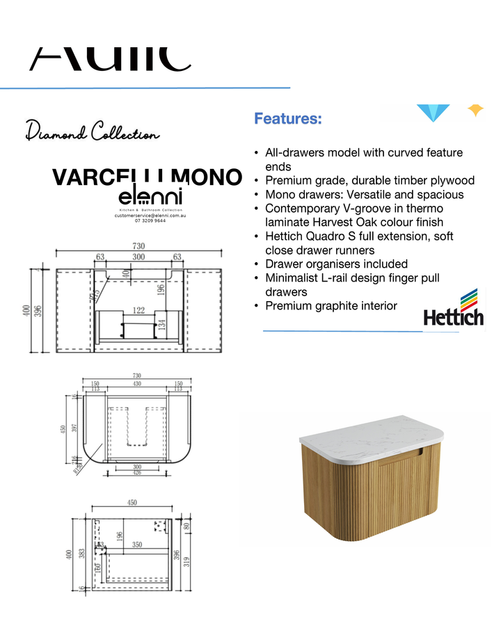Elenni specification sheet - Varcelli Mono Wall Hung 750mm
