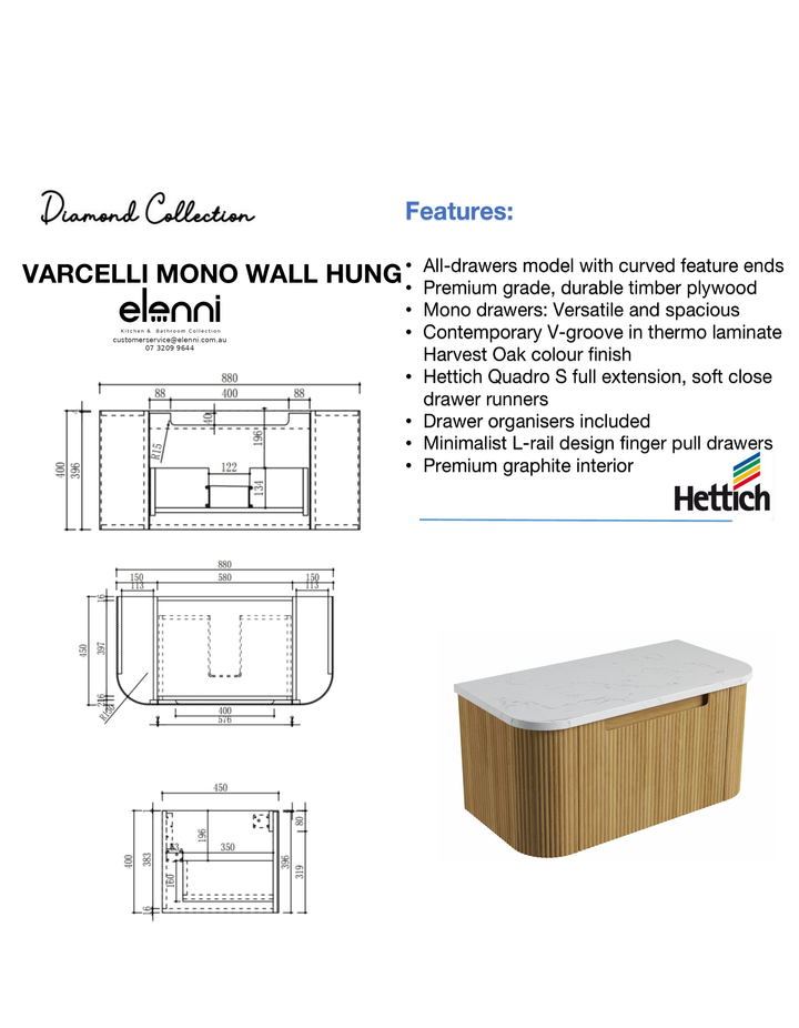 Elenni specification sheet - Varcelli Mono Wall Hung 900mm