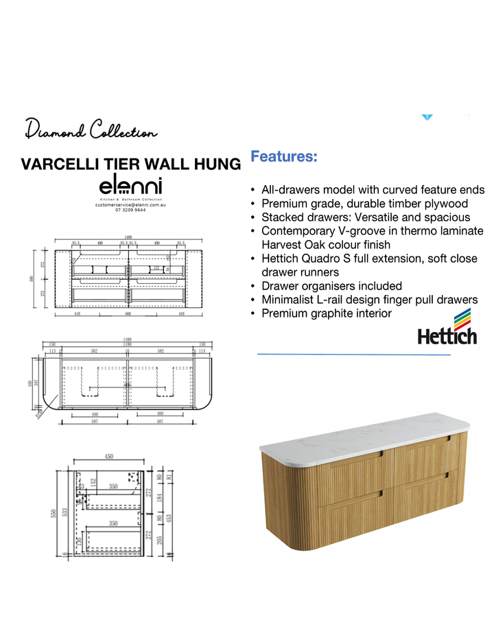 Elenni specification sheet - Varcelli Tier Wall Hung 1500mm