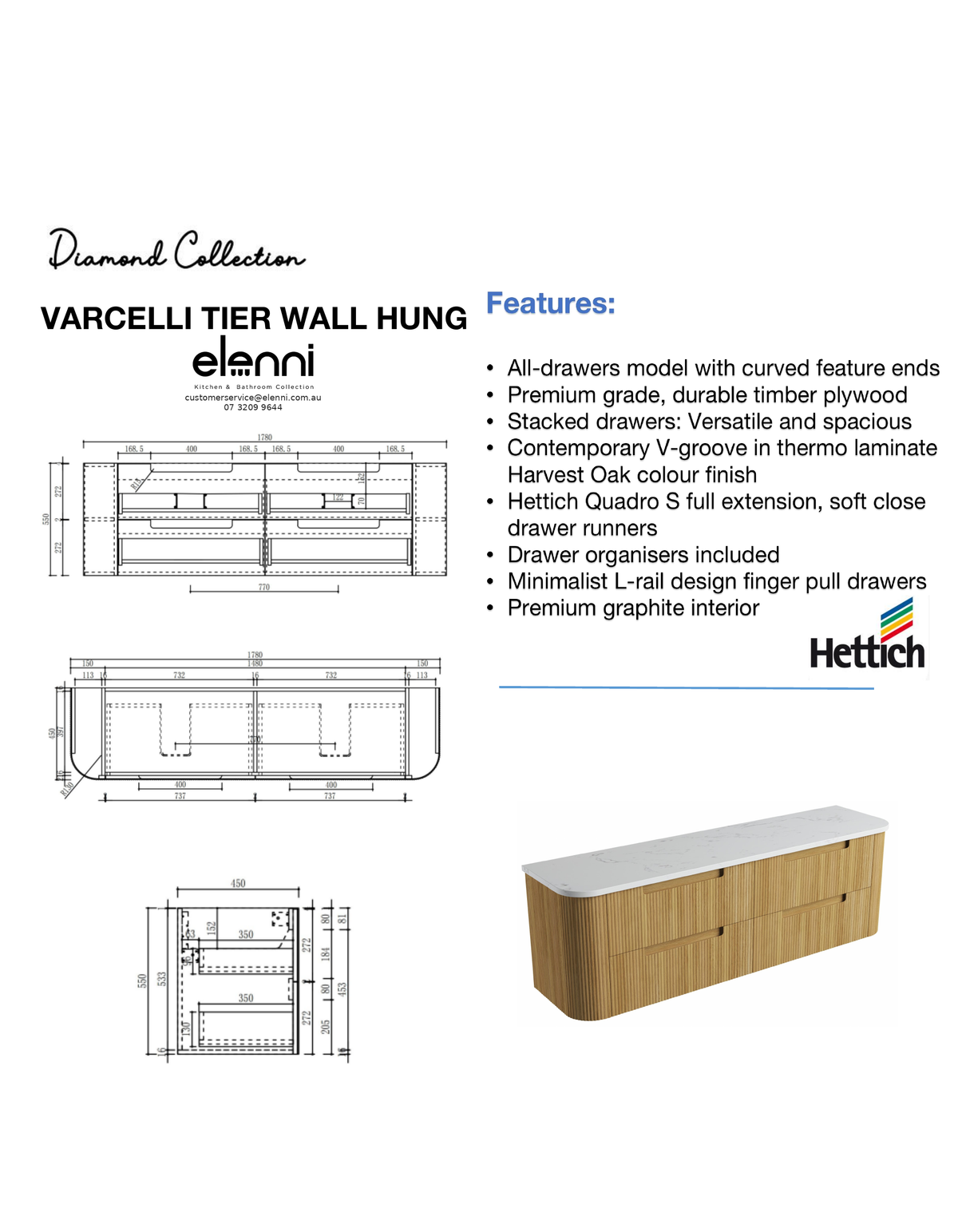 Elenni specification sheet - Varcelli Tier Wall Hung 1800mm