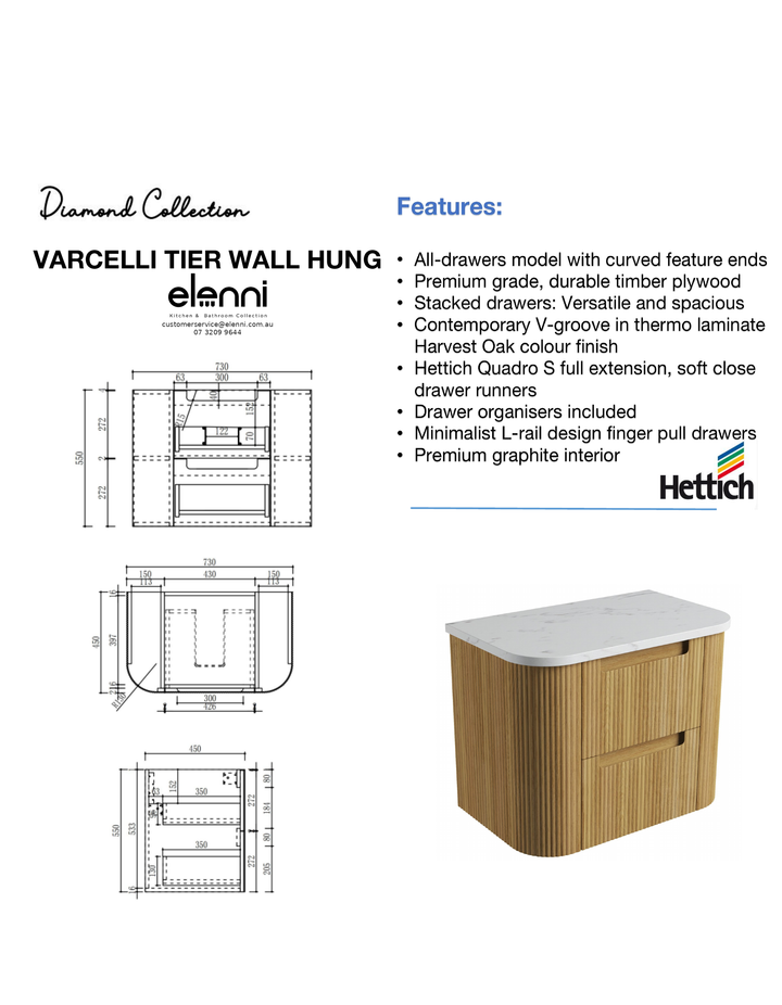 Elenni specification sheet - Varcelli Tier Wall Hung 750mm
