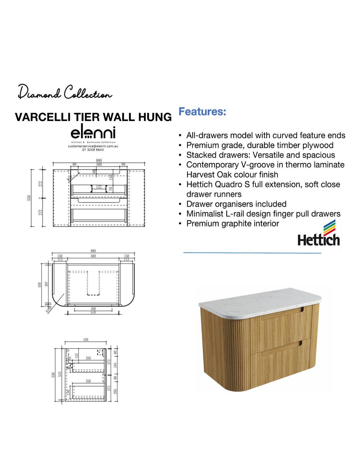 Elenni specification sheet - Varcelli Tier Wall Hung 900mm