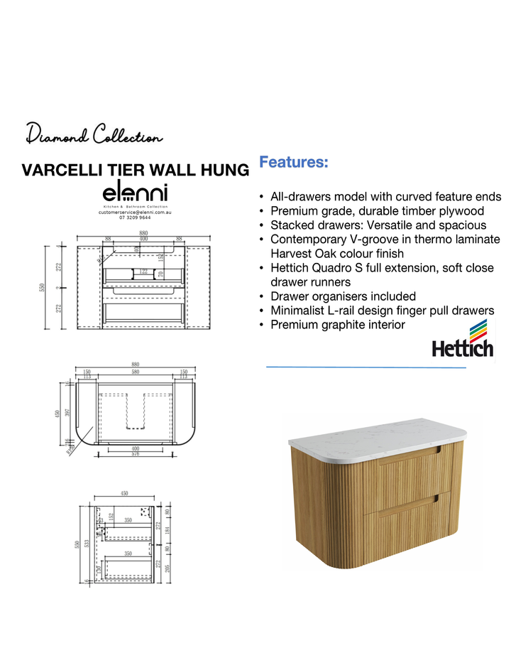 Elenni specification sheet - Varcelli Tier Wall Hung 900mm