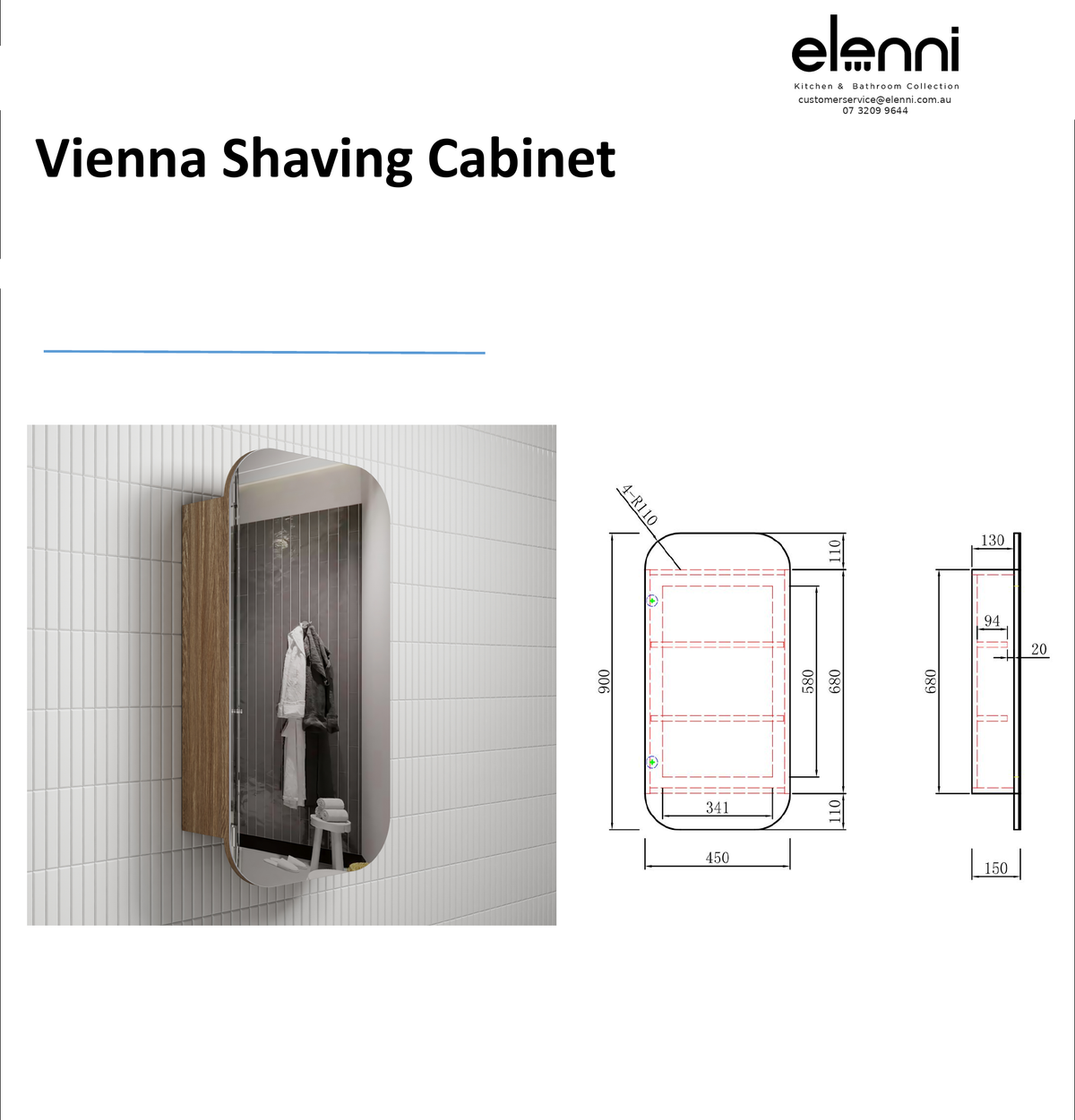 Elenni specification sheet - Vienna Shaving Cabinet
