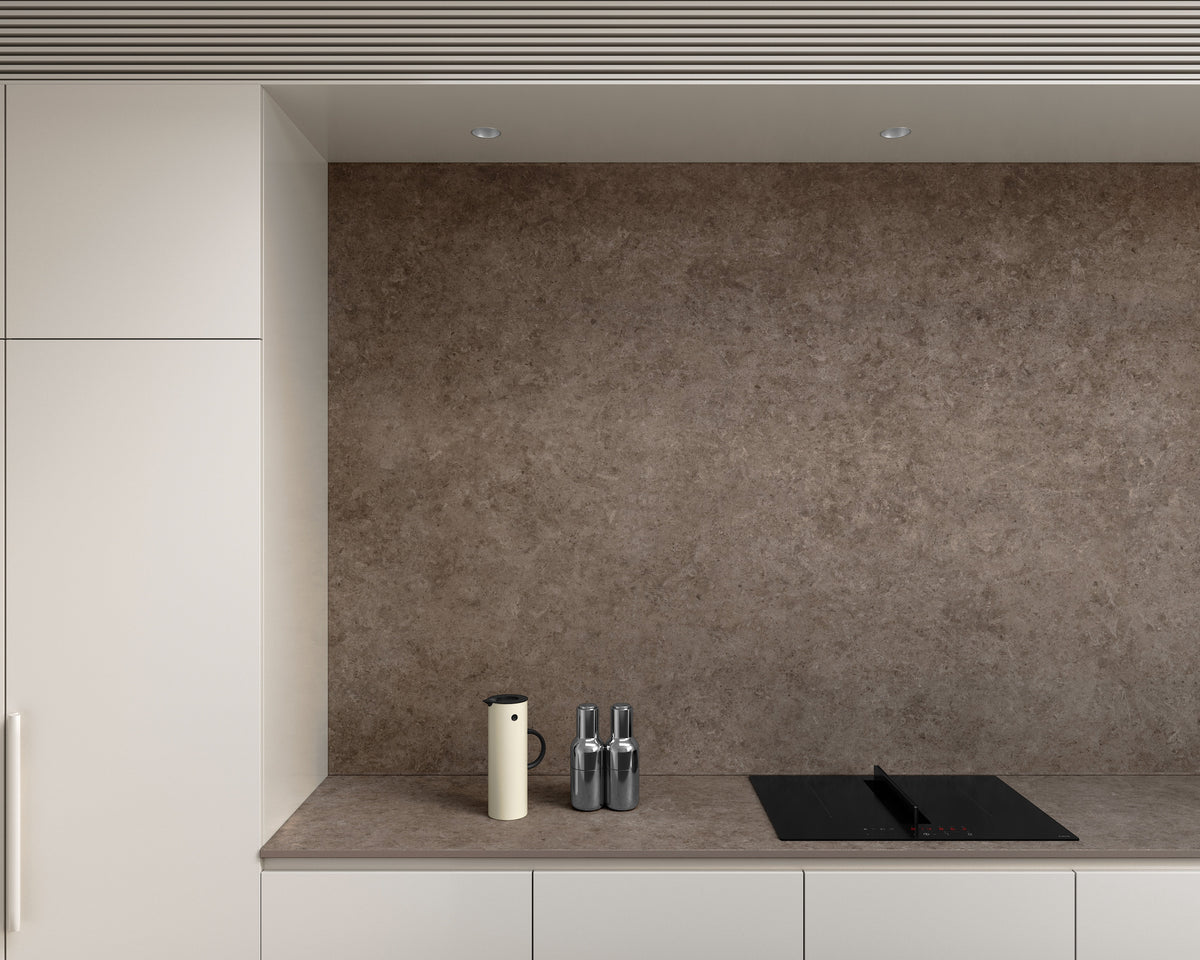 Dekton Talma in a kitchen with Dekton Zira, close-up