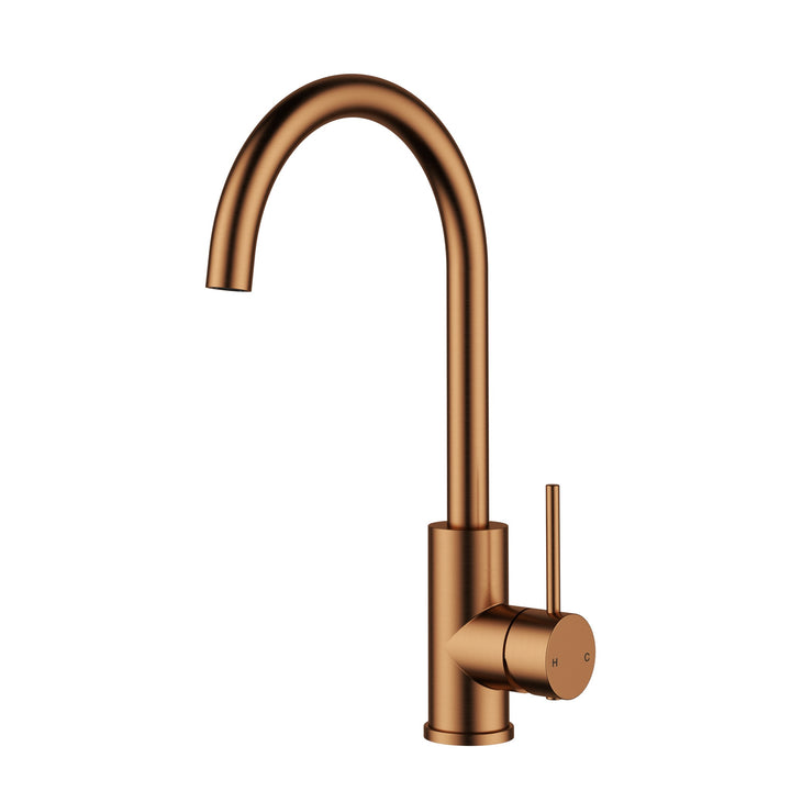 Otus Slimline Sink Mixer Gooseneck - Brushed Copper
