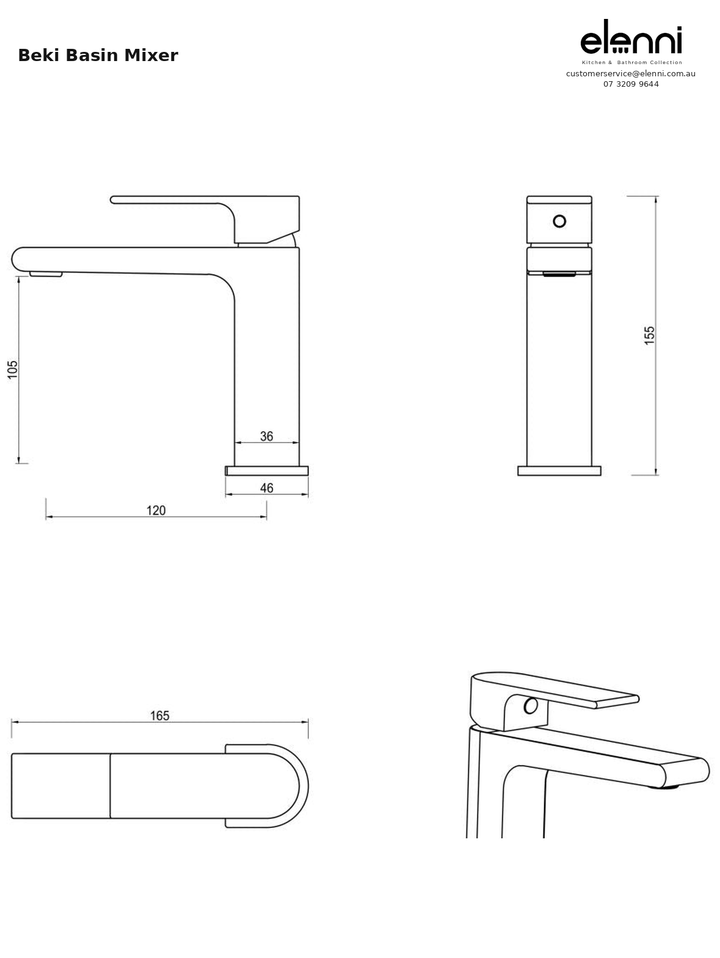Elenni specification sheet - Beki Basin Mixer