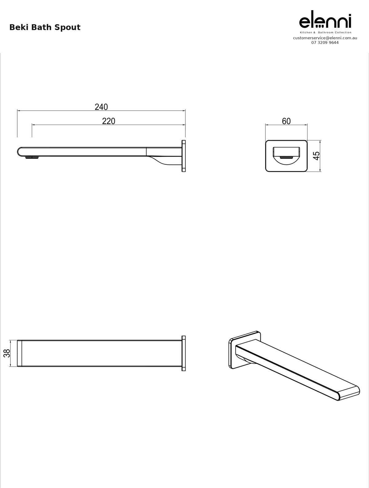 Elenni specification sheet - Beki Bath Spout