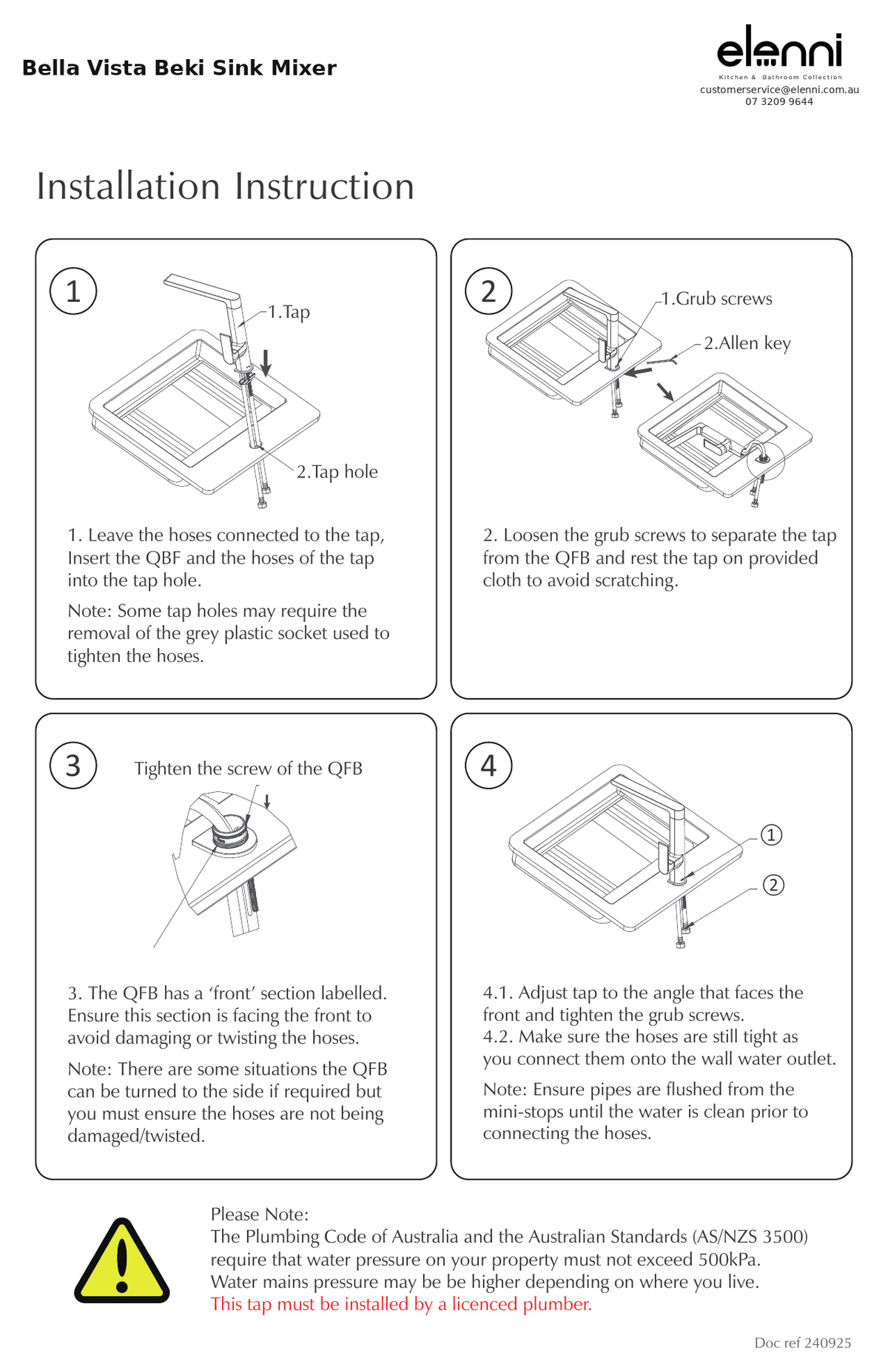 Elenni specification sheet - Beki Sink Mixer