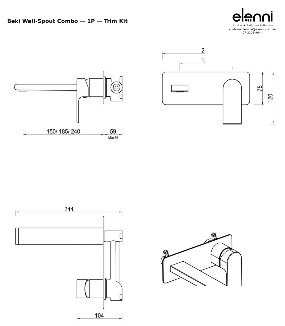 Elenni specification sheet - Beki Wall-Spout Combo - 1P - Trim Kit