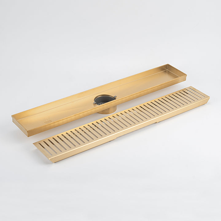 Linear Slotted Floor Grate - Brushed Gold
