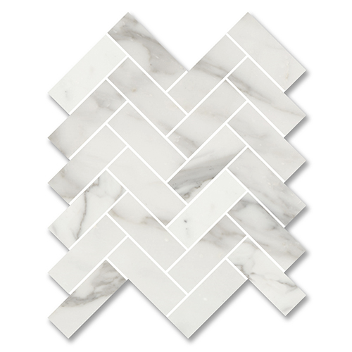 Brick Wave Calacatta Marble Mosaic tile face, 314 x 283 mm
