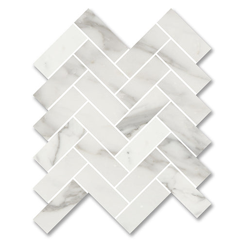 Brick Wave Calacatta Marble Mosaic tile face, 314 x 283 mm