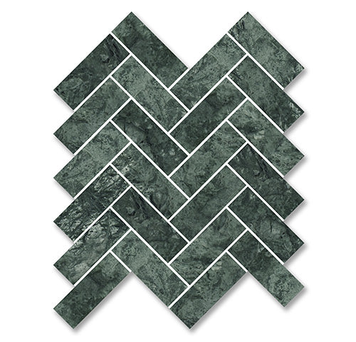Brick Wave Verde Alpi Marble Mosaic tile face, 314 x 283 mm