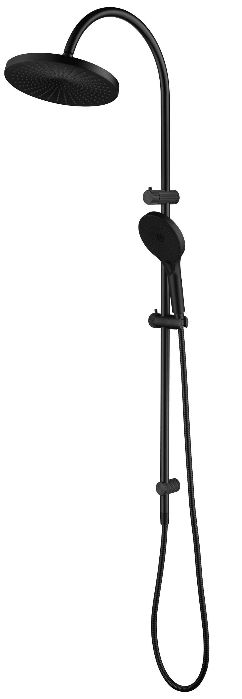 Mica Fluted Gooseneck Dual Shower Rail — Matte Black (BV DSH-R-1H-NR)