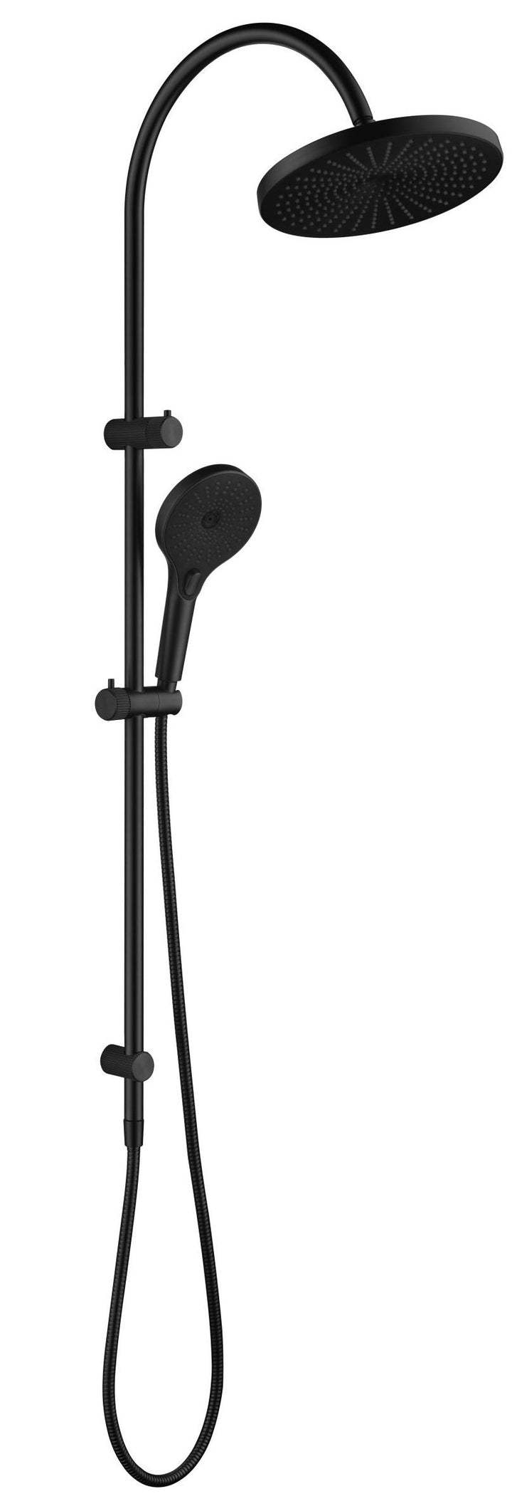 Mica Fluted Gooseneck Dual Shower Rail — Matte Black (alt) (BV DSH-R-1H-NR)
