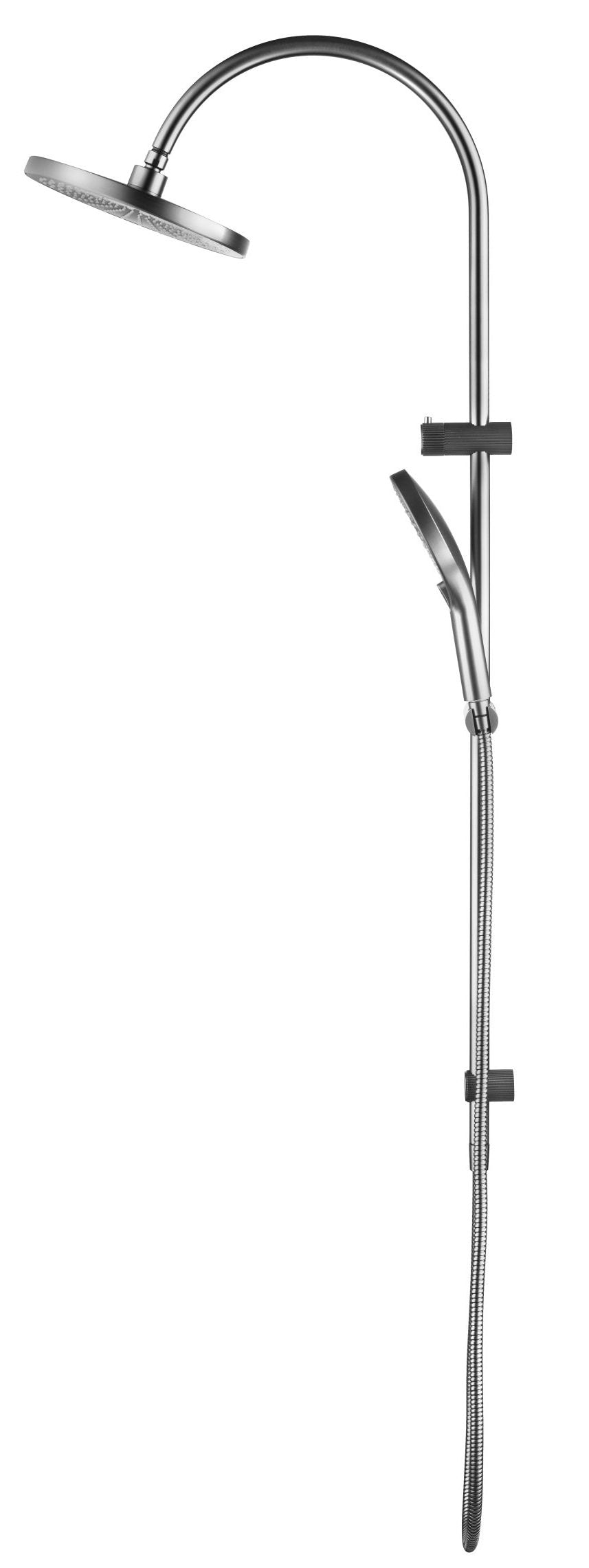 Mica Fluted Gooseneck Dual Shower Rail — Brushed Nickel (BV DSH-R-1H-NR)