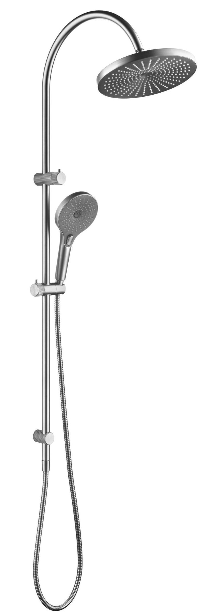 Mica Fluted Gooseneck Dual Shower Rail — Brushed Nickel (alt) (BV DSH-R-1H-NR)