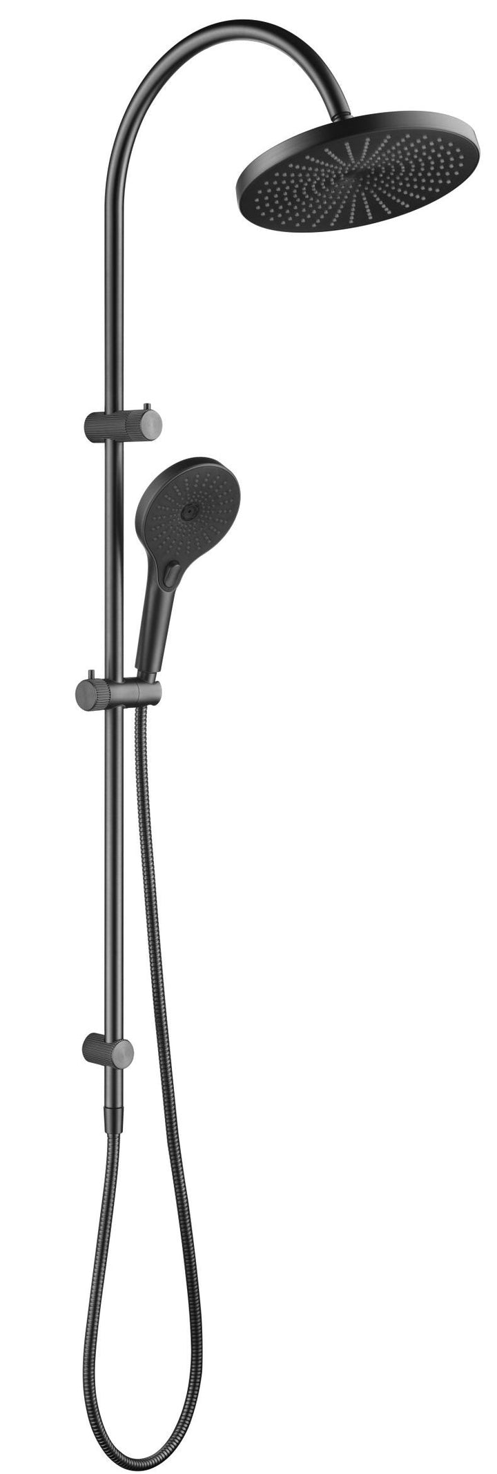 Mica Fluted Gooseneck Dual Shower Rail — Brushed Gunmetal (alt) (BV DSH-R-1H-NR)