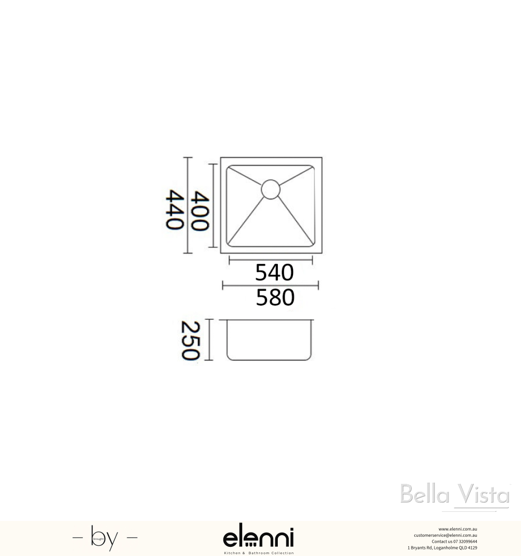 Luminare Sink 580 x 440mm - French Gold - Elenni specification drawing
