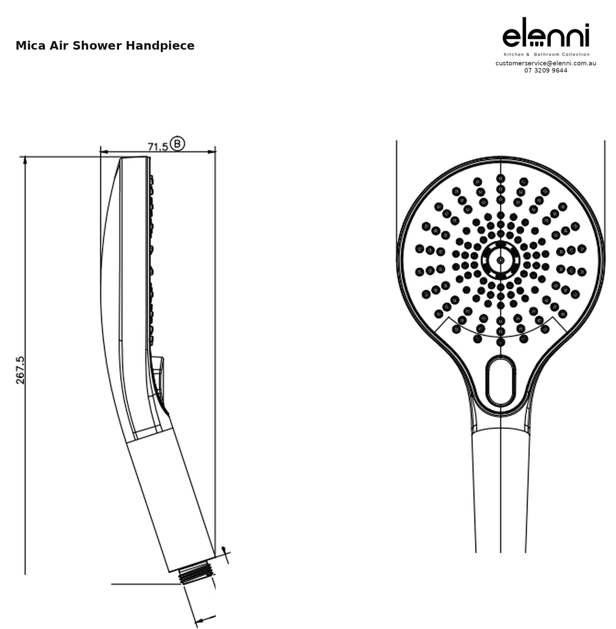 Elenni specification sheet — Mica Air Shower Handpiece