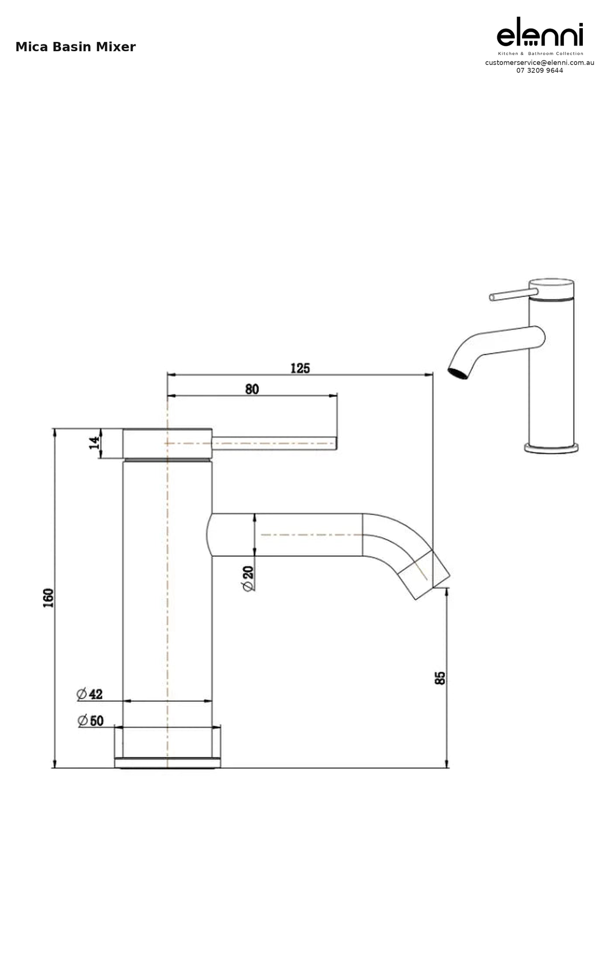 Elenni specification sheet - Mica Basin Mixer