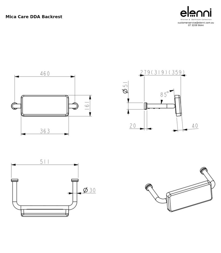 Elenni specification sheet - Mica Care DDA Backrest