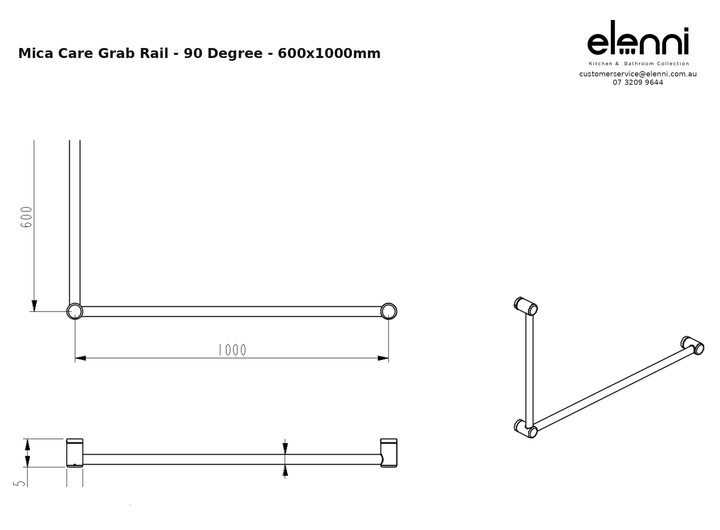 Elenni specification sheet - Mica Care Grab Rail - 90 Degree - 600x1000mm